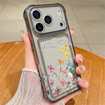 For iPhone 17 Pro Max Case Floral Pattern Transparent TPU Soft Protective Back Cover with Card Holder