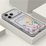 For iPhone 17 Pro Max Case Floral Pattern Transparent TPU Soft Protective Back Cover with Card Holder