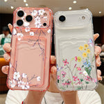 For iPhone 17 Pro Max Case Floral Pattern Transparent TPU Soft Protective Back Cover with Card Holder