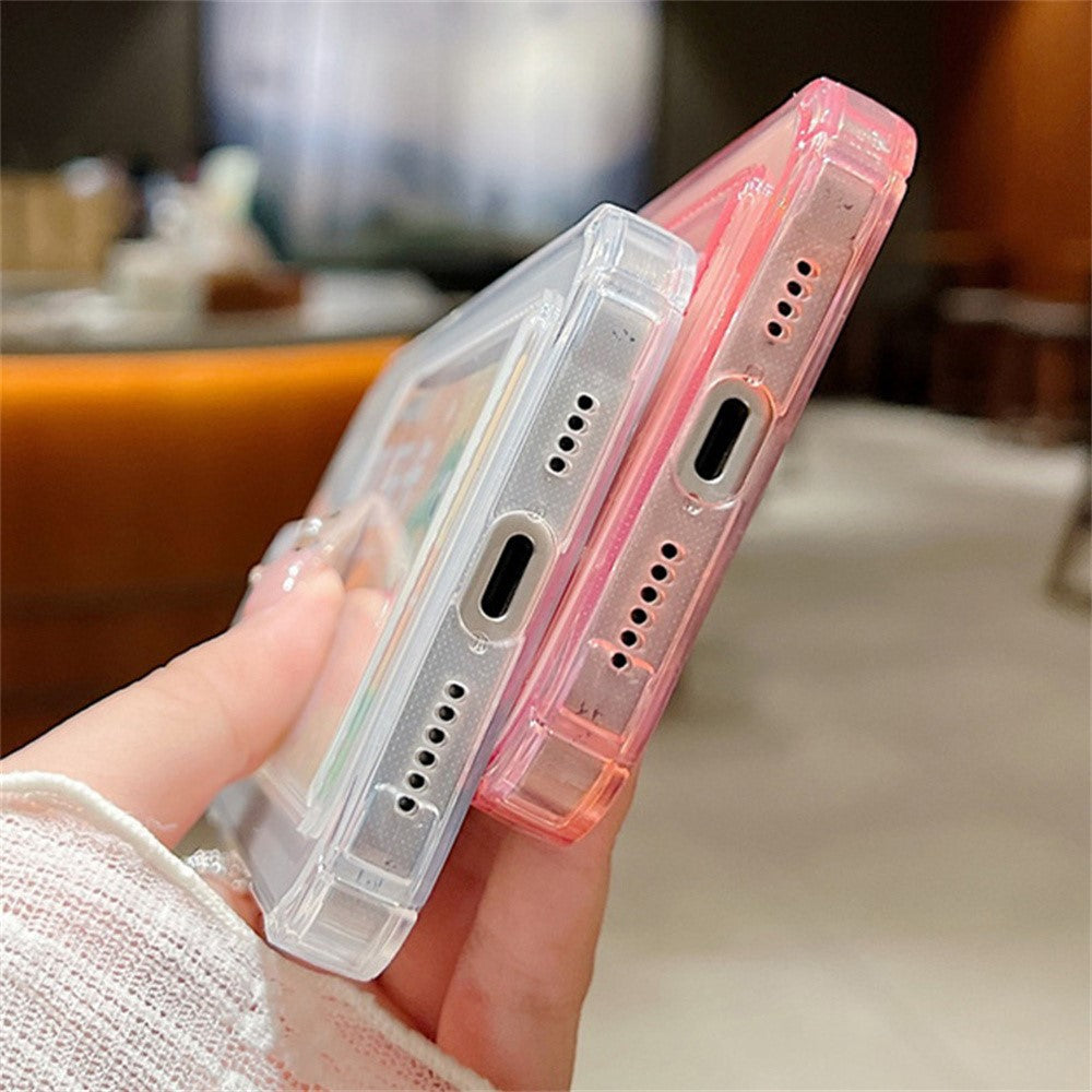 For iPhone 17 Pro Max Case Floral Pattern Transparent TPU Soft Protective Back Cover with Card Holder