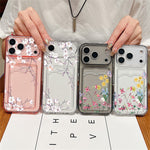 For iPhone 17 Pro Max Case Floral Pattern Transparent TPU Soft Protective Back Cover with Card Holder