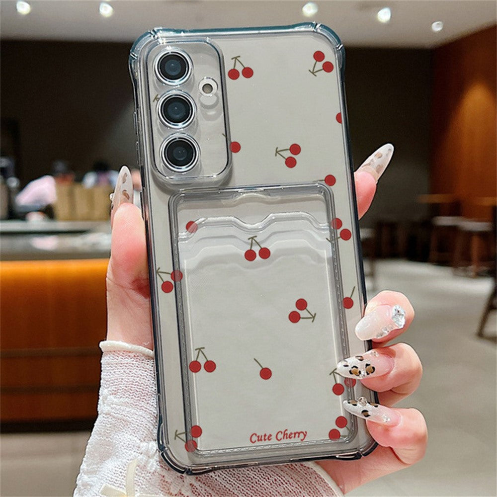 Til Samsung Galaxy S26+ Cover med Kirsebærmønster, Klart TPU Beskyttende Telefoncover med Kortlomme
