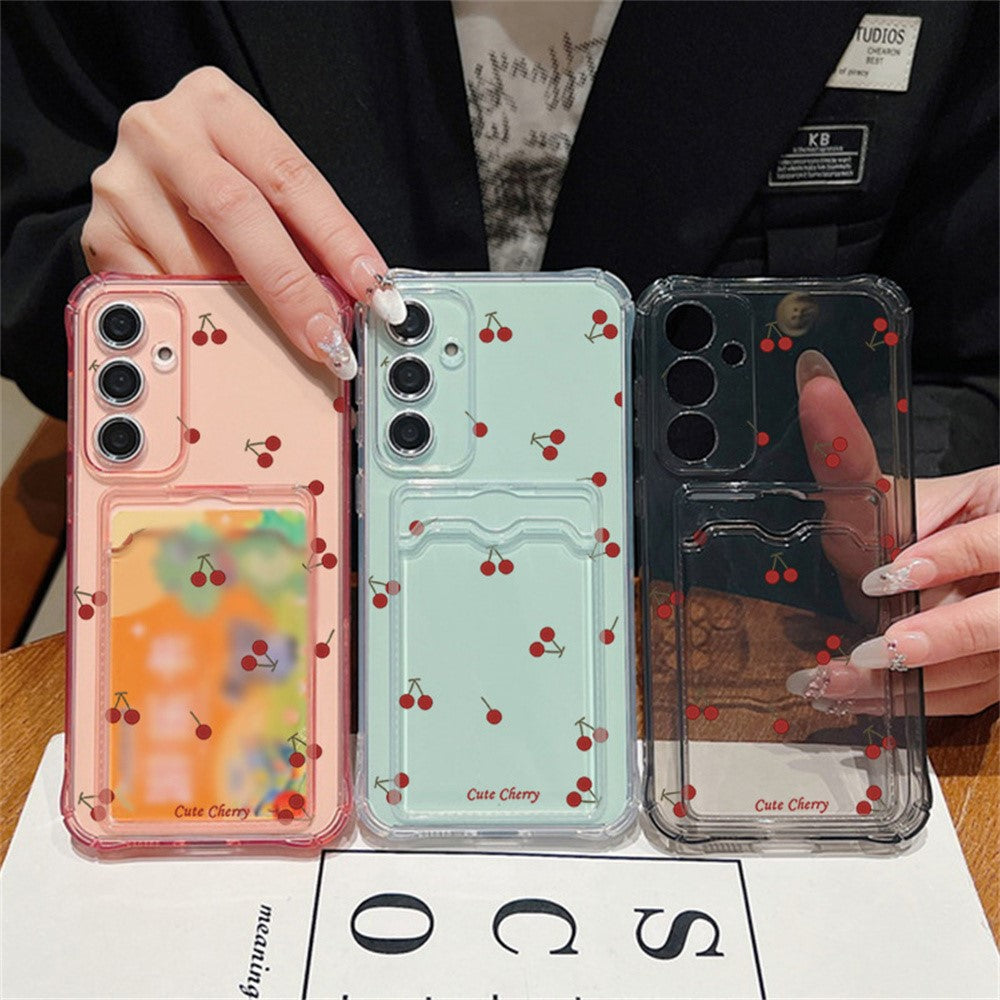 Til Samsung Galaxy S26+ Cover med Kirsebærmønster, Klart TPU Beskyttende Telefoncover med Kortlomme