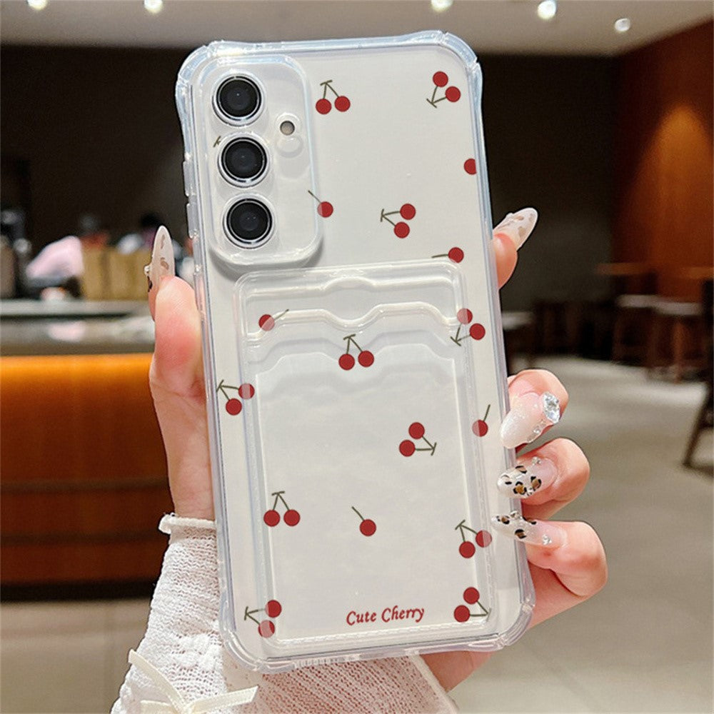 Til Samsung Galaxy S26+ Cover med Kirsebærmønster, Klart TPU Beskyttende Telefoncover med Kortlomme