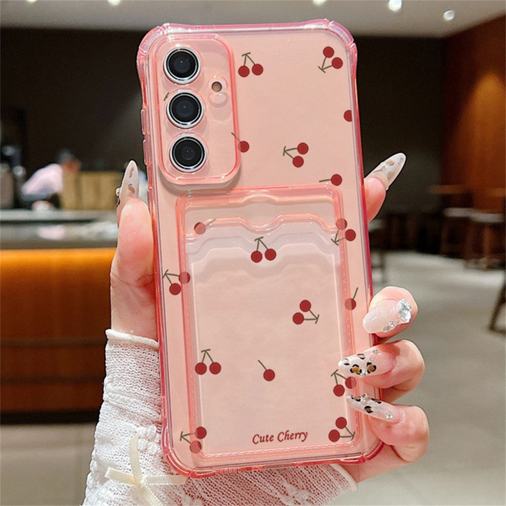 Til Samsung Galaxy S26+ Cover med Kirsebærmønster, Klart TPU Beskyttende Telefoncover med Kortlomme