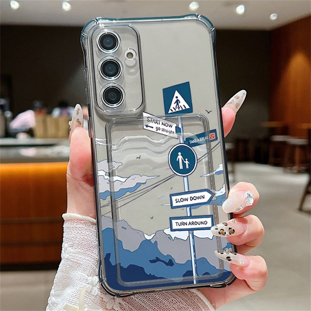 For Samsung Galaxy S25 Case Road Sign Design Corner Protection Clear TPU Back Cover with Card Slot