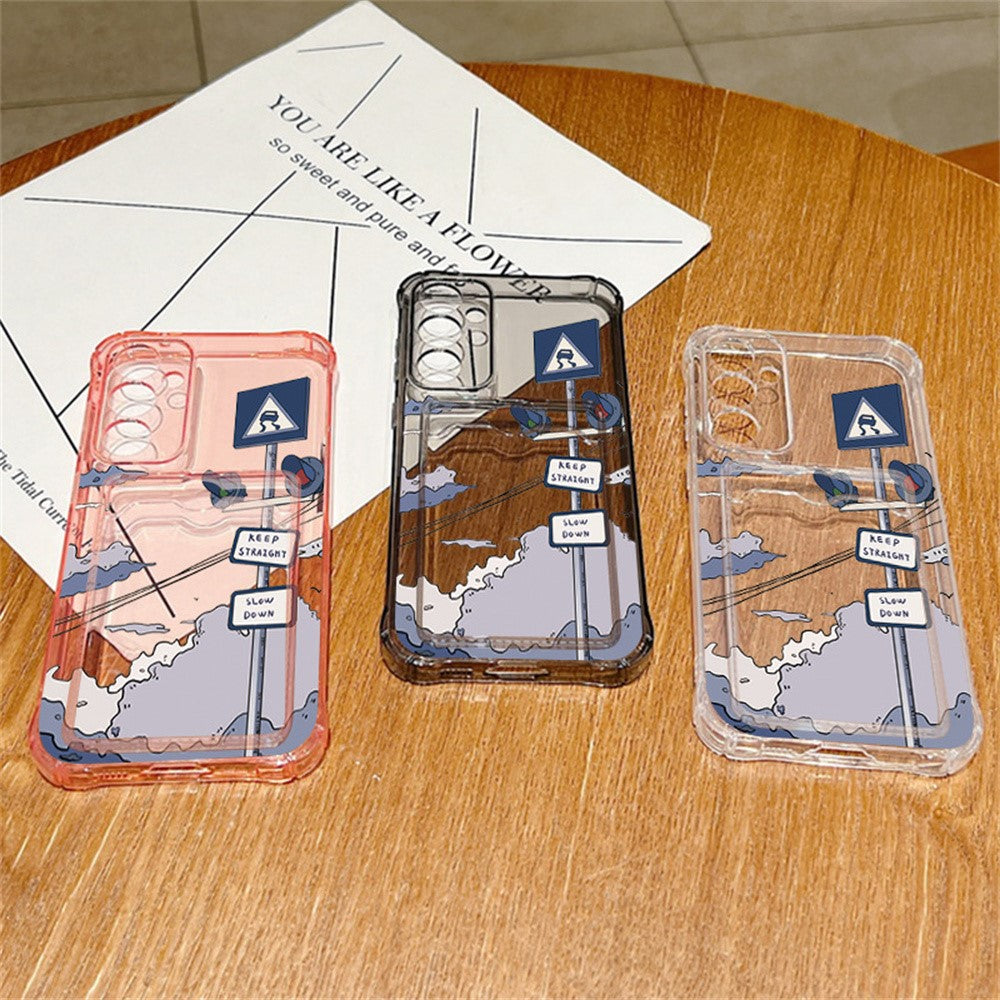 For Samsung Galaxy S25 Case Road Sign Design Corner Protection Clear TPU Back Cover with Card Slot