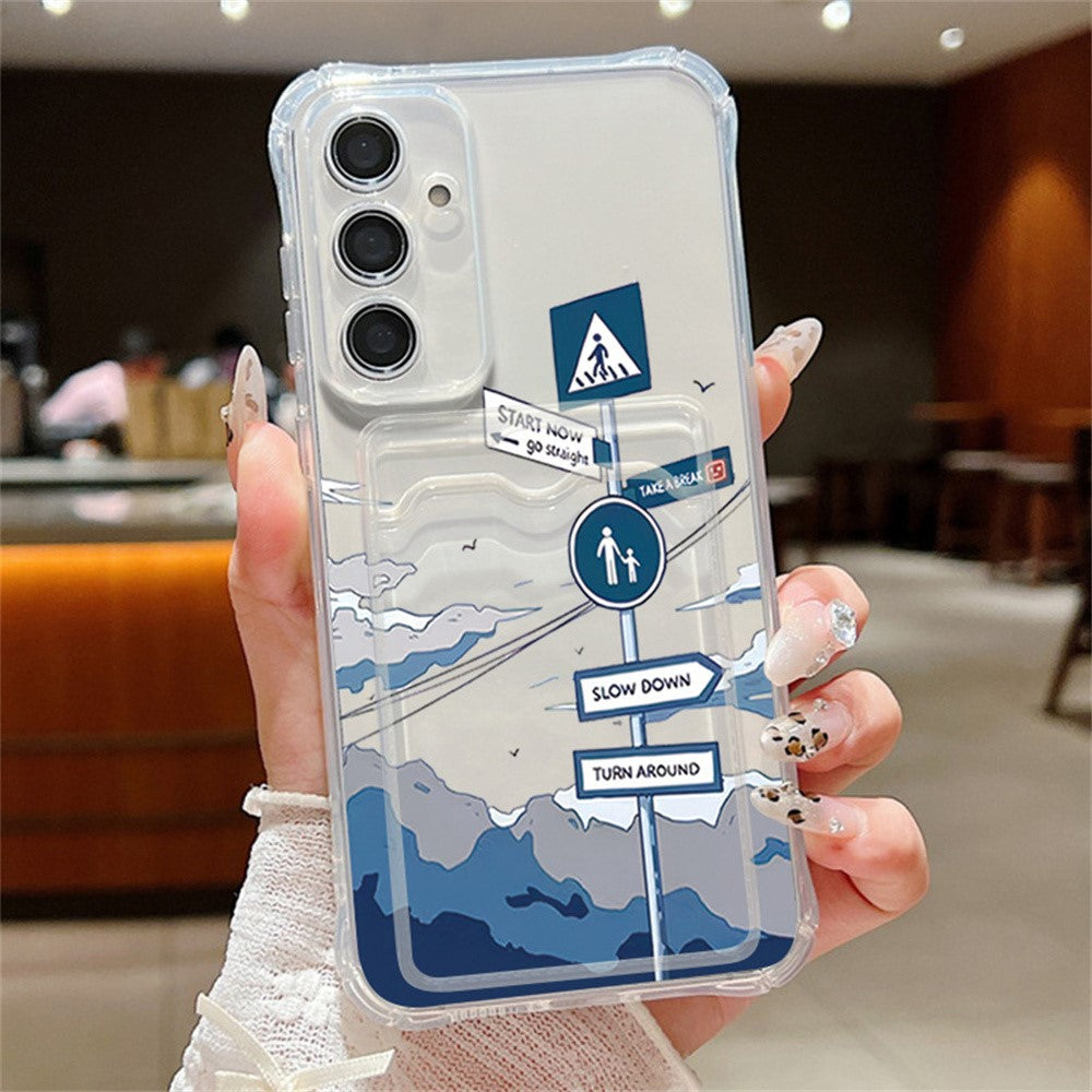 For Samsung Galaxy S25 Case Road Sign Design Corner Protection Clear TPU Back Cover with Card Slot