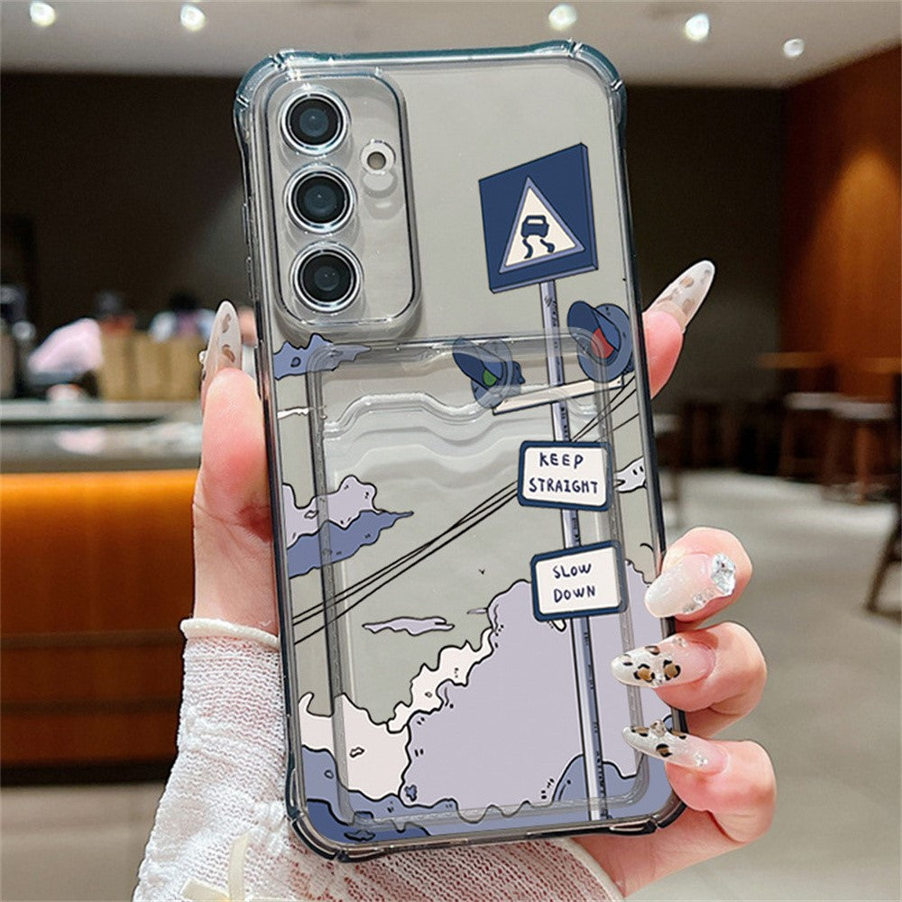 For Samsung Galaxy S25 Case Road Sign Design Corner Protection Clear TPU Back Cover with Card Slot