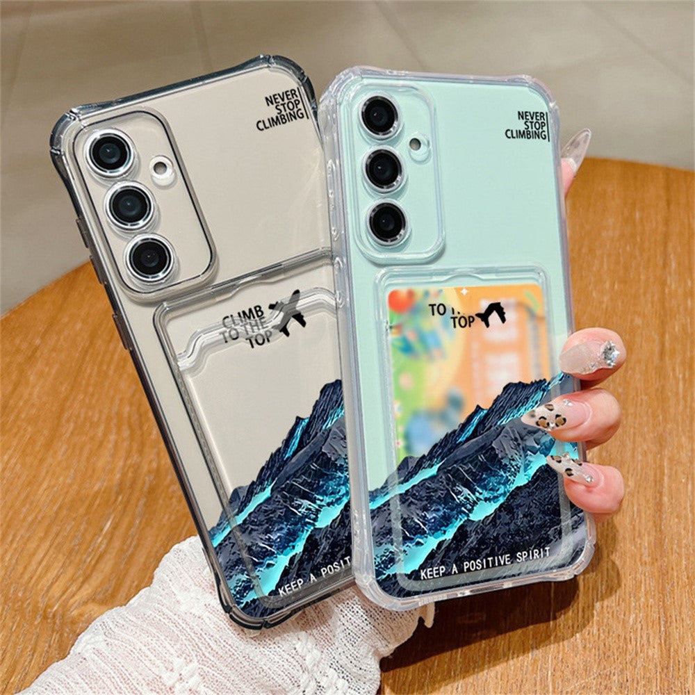 Til Samsung Galaxy S25 cover med bjergmønster og forstærkede hjørner TPU-telefoncover med kortlomme