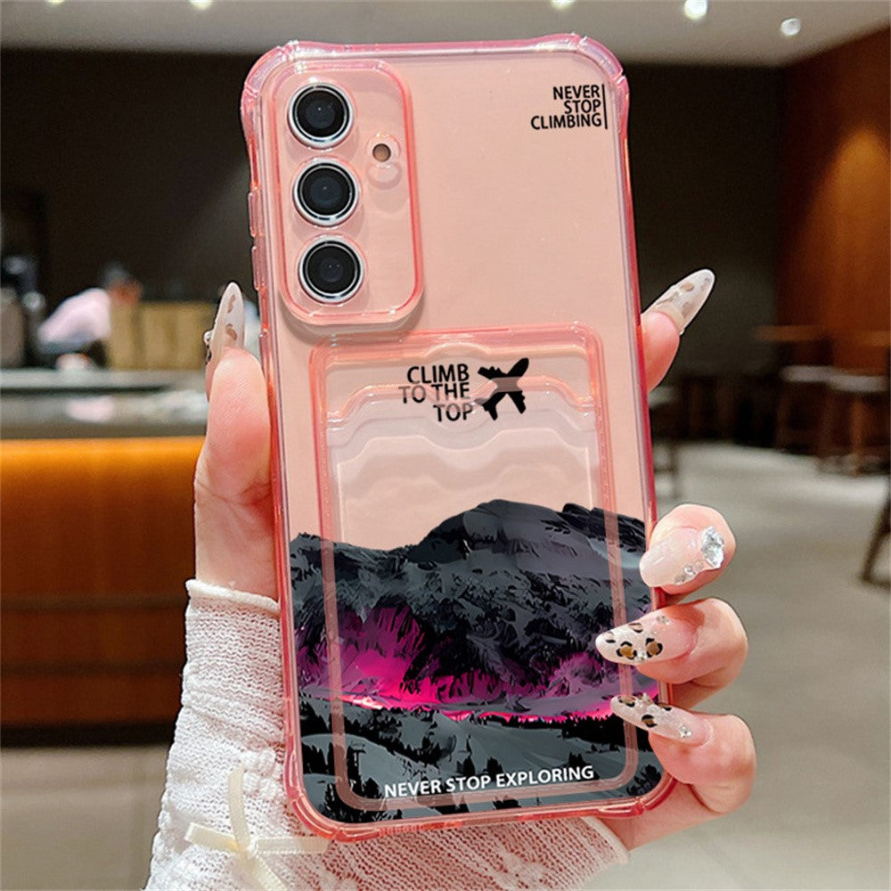 Til Samsung Galaxy S25 cover med bjergmønster og forstærkede hjørner TPU-telefoncover med kortlomme