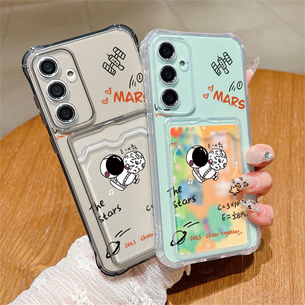 For Samsung Galaxy S25 Case Astronaut Space Cartoon Pattern 4-Corner Shockproof TPU Phone Cover with Card Slot