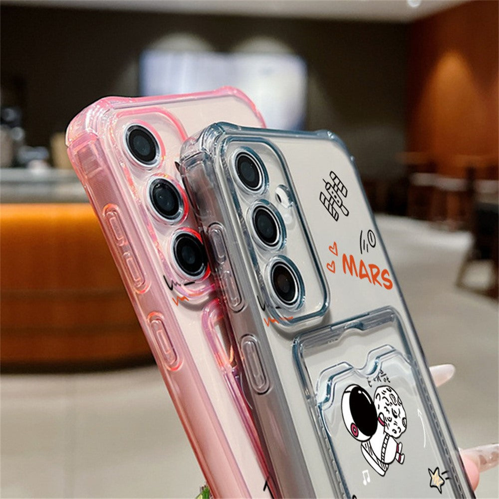 For Samsung Galaxy S25 Case Astronaut Space Cartoon Pattern 4-Corner Shockproof TPU Phone Cover with Card Slot