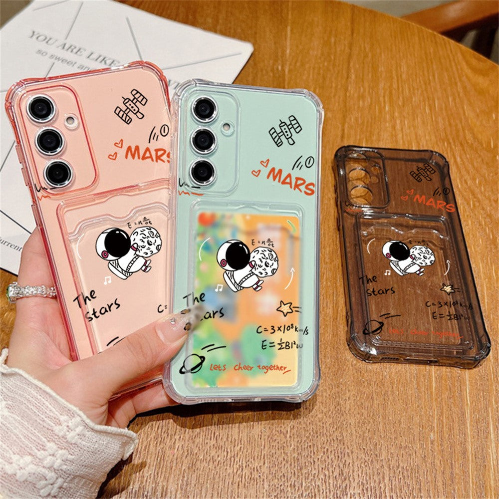 For Samsung Galaxy S25 Case Astronaut Space Cartoon Pattern 4-Corner Shockproof TPU Phone Cover with Card Slot