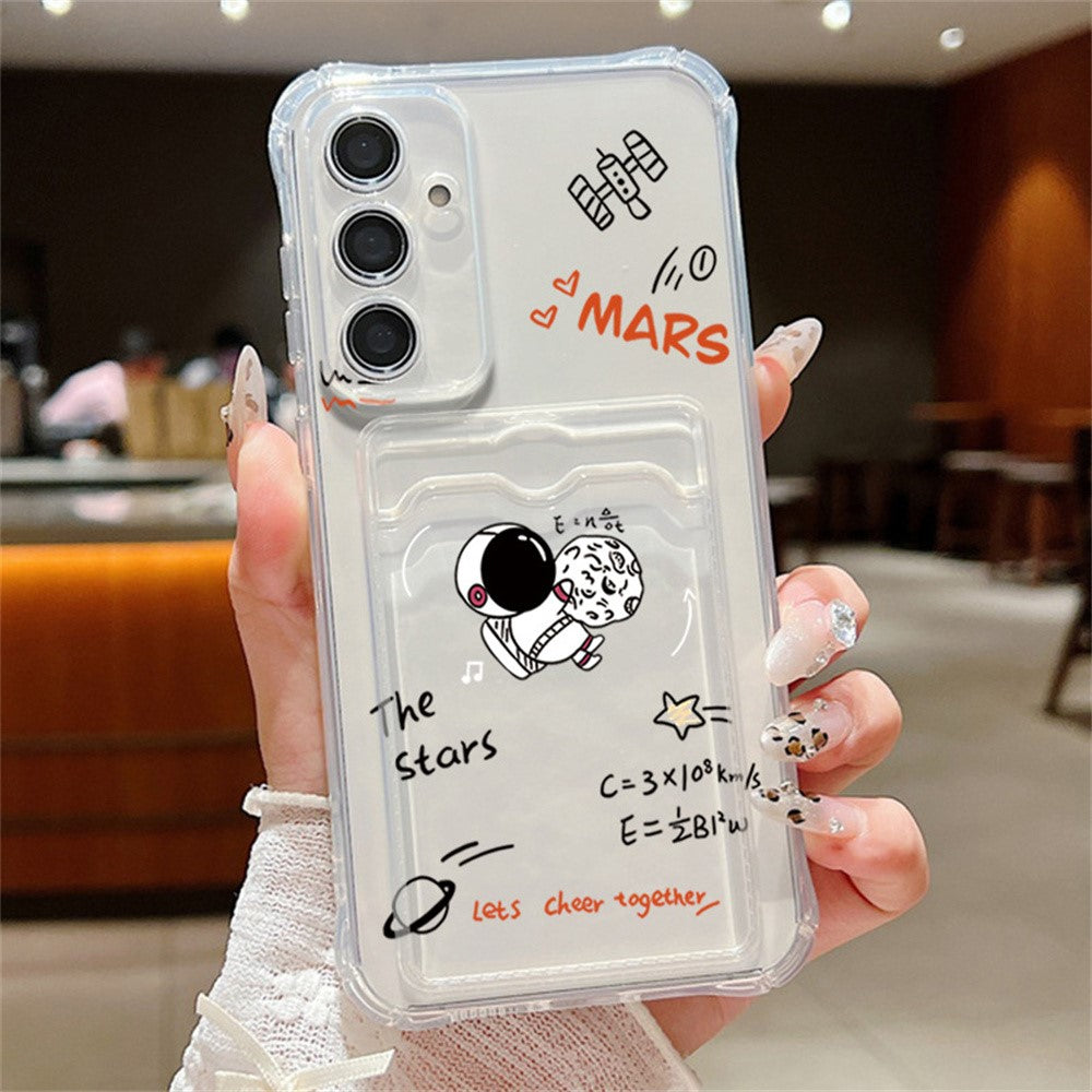 For Samsung Galaxy S25 Case Astronaut Space Cartoon Pattern 4-Corner Shockproof TPU Phone Cover with Card Slot