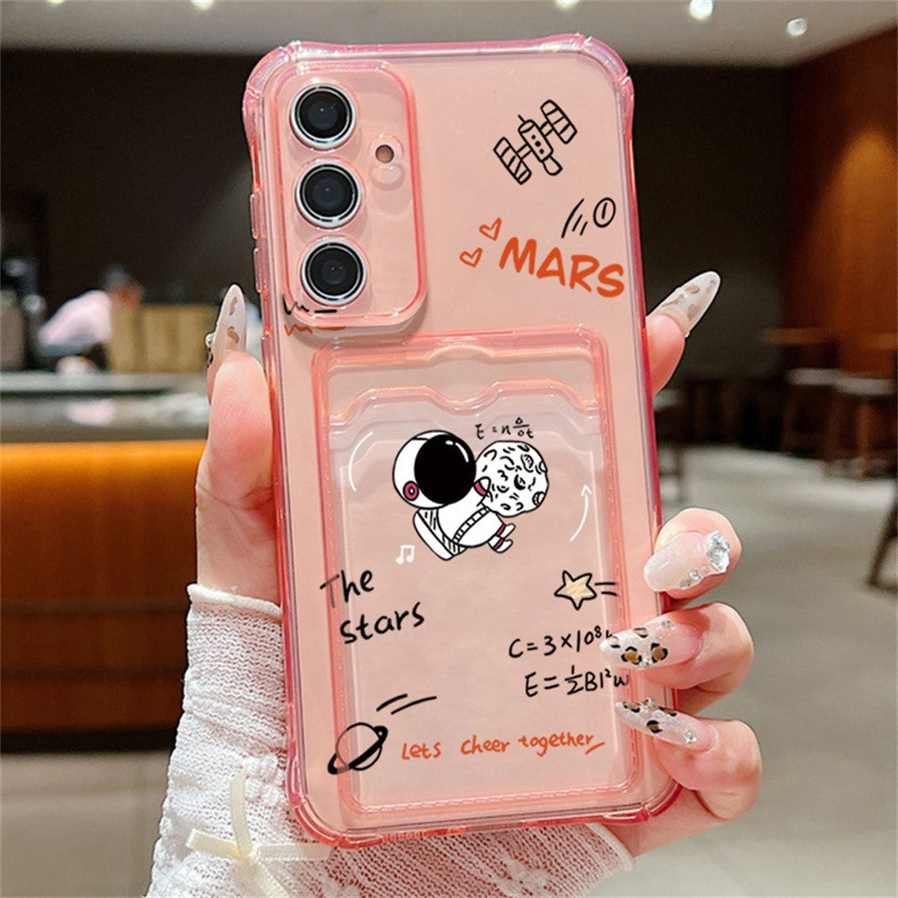 For Samsung Galaxy S25 Case Astronaut Space Cartoon Pattern 4-Corner Shockproof TPU Phone Cover with Card Slot