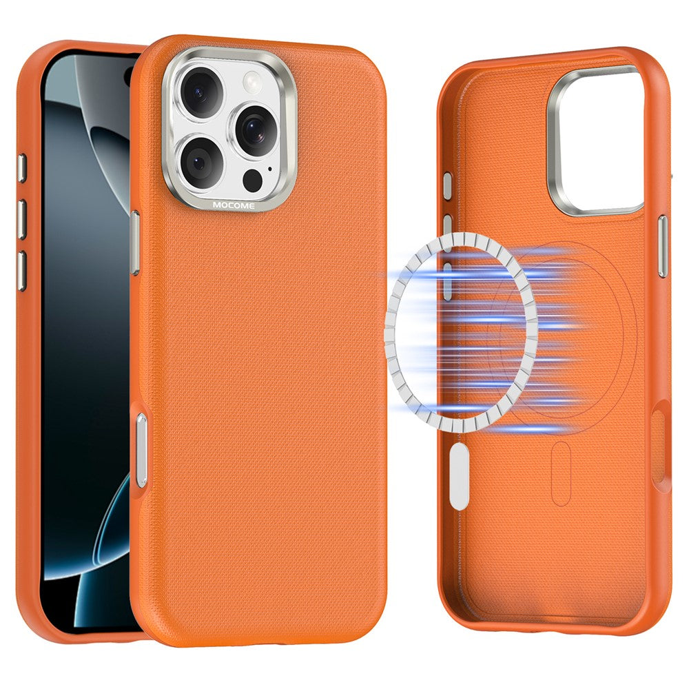 For iPhone 16 Pro Max Magnetic Case Fine Grid Texture Leather Coated TPU PC Phone Cover with Metal Lens Frame