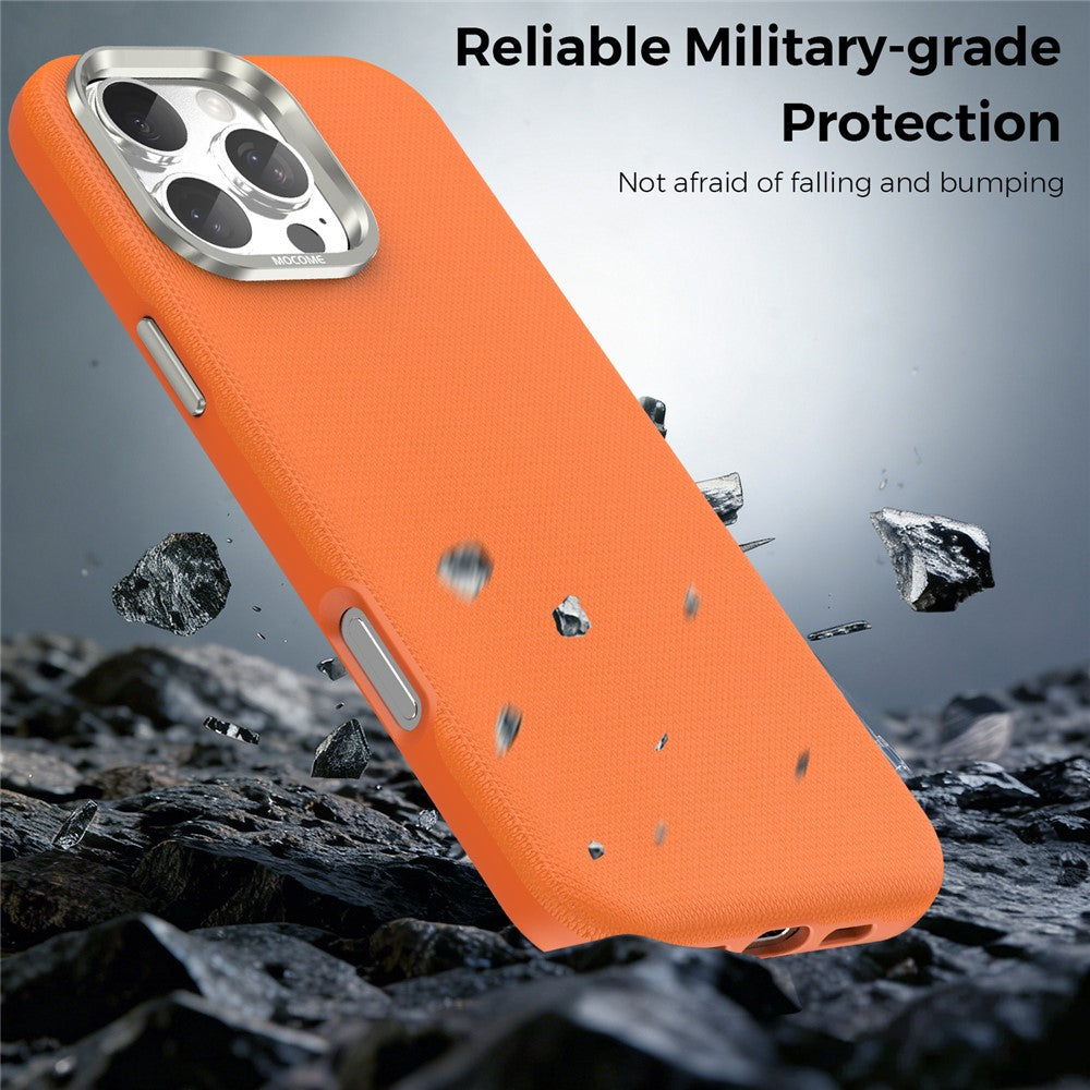 For iPhone 16 Pro Max Magnetic Case Fine Grid Texture Leather Coated TPU PC Phone Cover with Metal Lens Frame