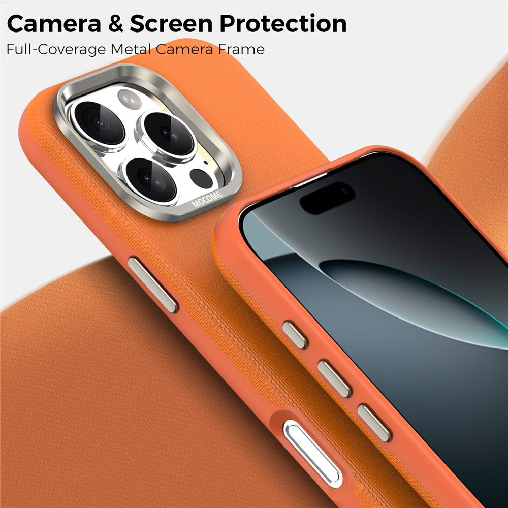 For iPhone 16 Pro Max Magnetic Case Fine Grid Texture Leather Coated TPU PC Phone Cover with Metal Lens Frame