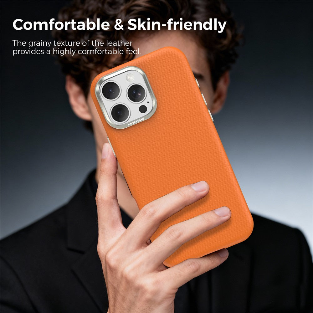 For iPhone 16 Pro Max Magnetic Case Fine Grid Texture Leather Coated TPU PC Phone Cover with Metal Lens Frame