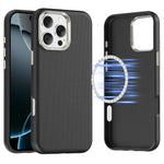 For iPhone 16 Pro Max Magnetic Case Fine Grid Texture Leather Coated TPU PC Phone Cover with Metal Lens Frame