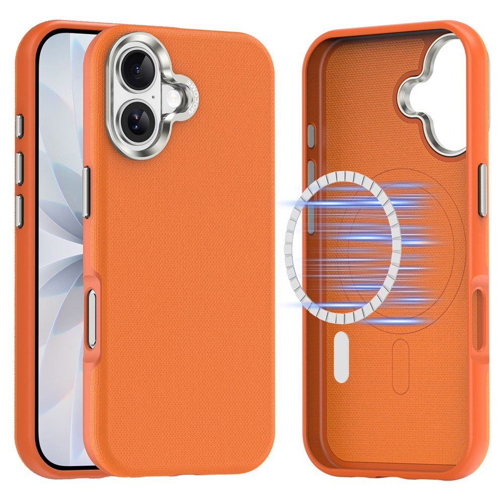 Til iPhone 17 Magnetisk Cover Fint Gitternet Tekstur Læderbelagt TPU PC Telefoncover med Metal Linseramme