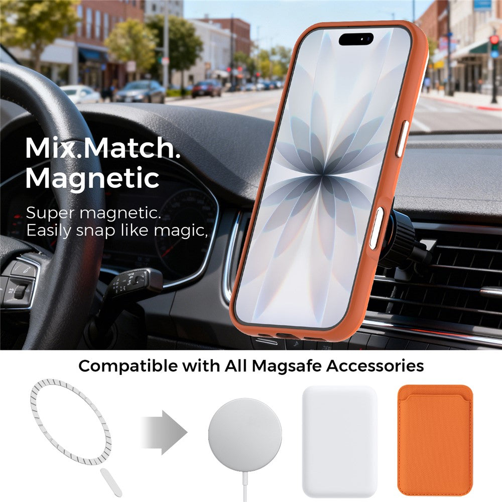 Til iPhone 17 Magnetisk Cover Fint Gitternet Tekstur Læderbelagt TPU PC Telefoncover med Metal Linseramme