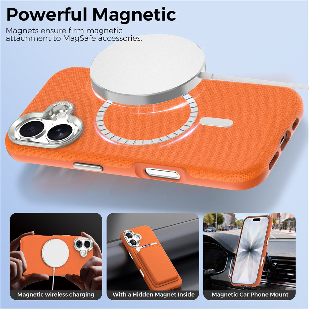 Til iPhone 17 Magnetisk Cover Fint Gitternet Tekstur Læderbelagt TPU PC Telefoncover med Metal Linseramme