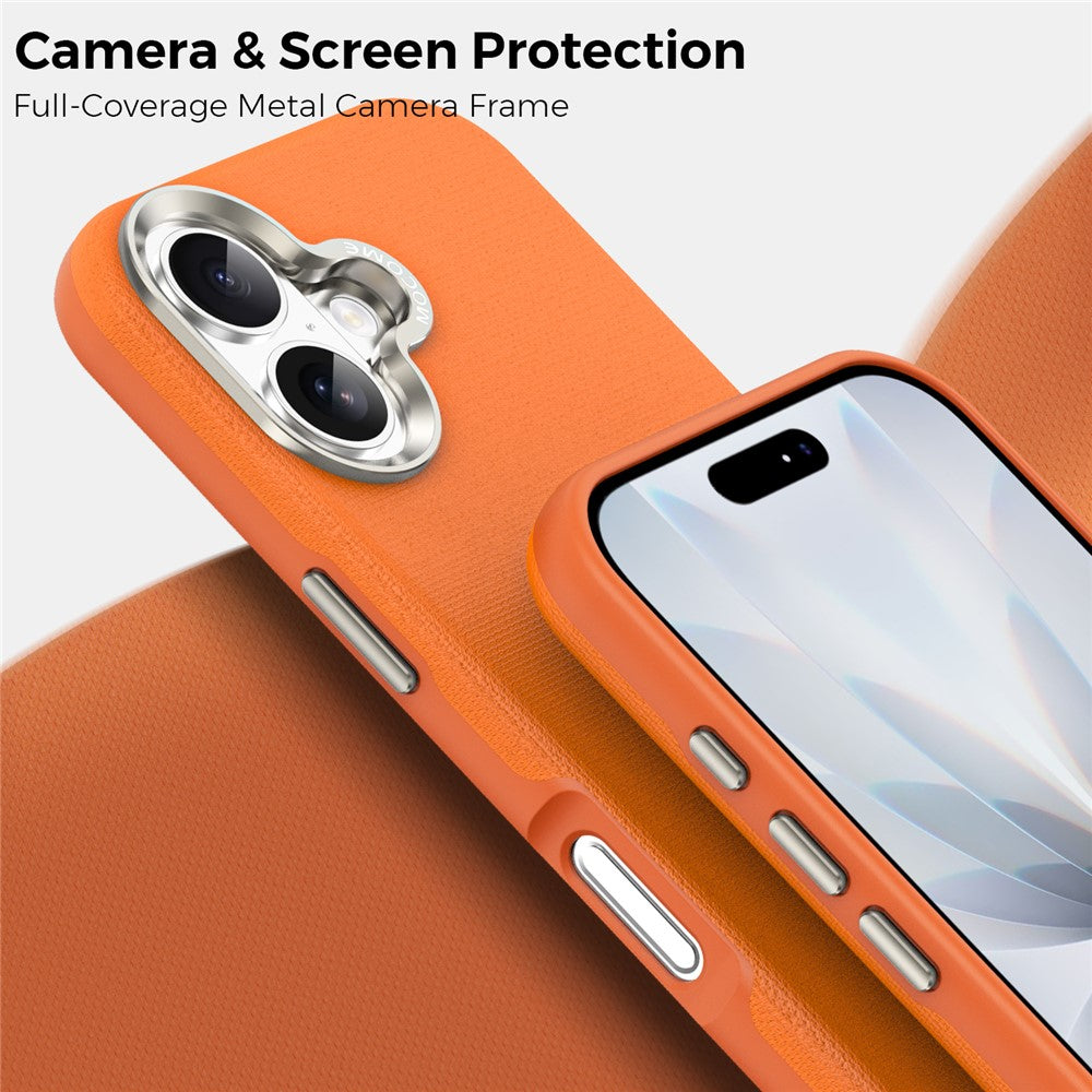 Til iPhone 17 Magnetisk Cover Fint Gitternet Tekstur Læderbelagt TPU PC Telefoncover med Metal Linseramme