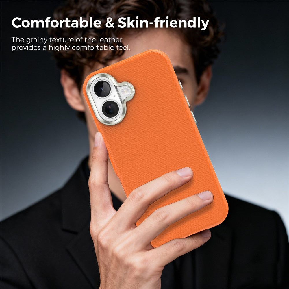 Til iPhone 17 Magnetisk Cover Fint Gitternet Tekstur Læderbelagt TPU PC Telefoncover med Metal Linseramme