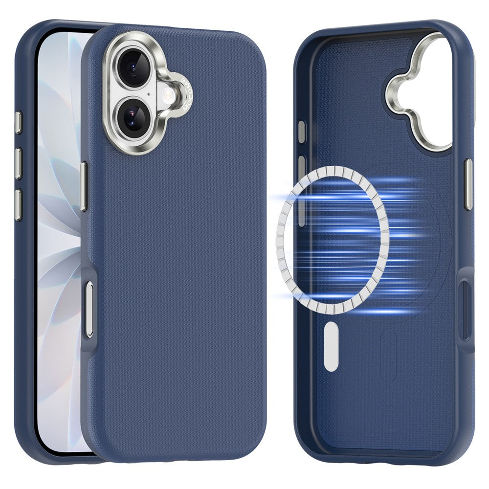 Til iPhone 17 Magnetisk Cover Fint Gitternet Tekstur Læderbelagt TPU PC Telefoncover med Metal Linseramme
