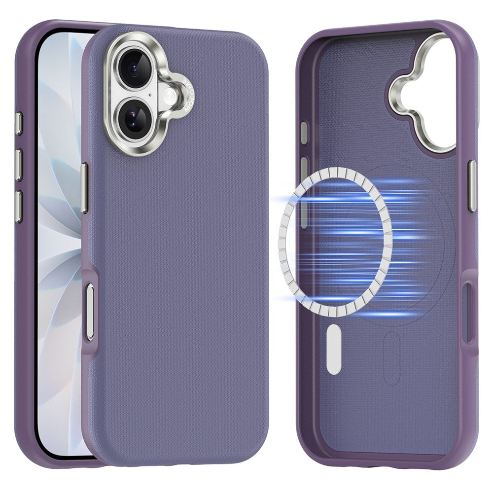 Til iPhone 17 Magnetisk Cover Fint Gitternet Tekstur Læderbelagt TPU PC Telefoncover med Metal Linseramme