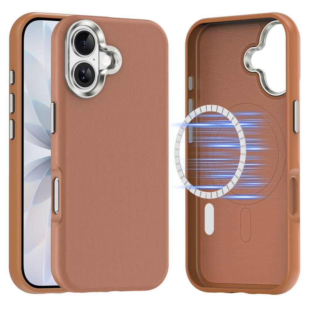 Til iPhone 17 Magnetisk Cover Fint Gitternet Tekstur Læderbelagt TPU PC Telefoncover med Metal Linseramme