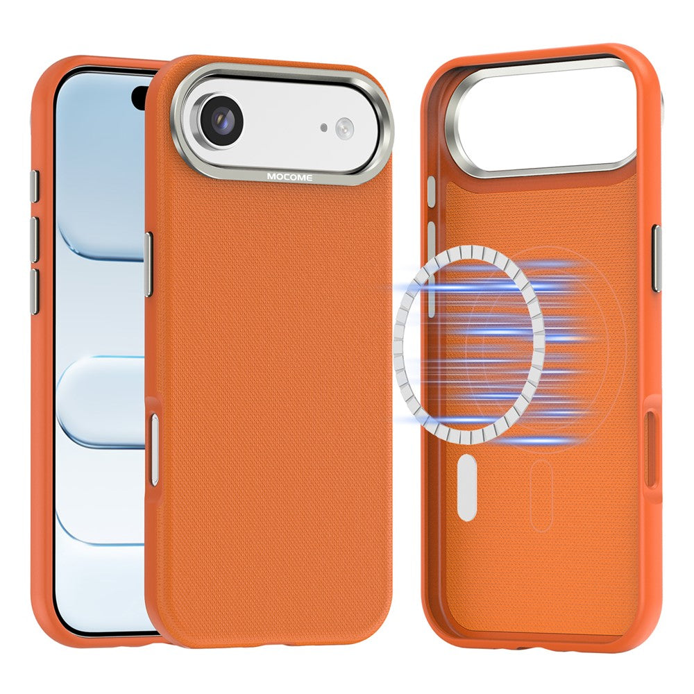 For iPhone Air Magnetic Case Fine Grid Texture Leather Coated TPU PC Phone Cover with Metal Lens Frame