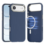 For iPhone Air Magnetic Case Fine Grid Texture Leather Coated TPU PC Phone Cover with Metal Lens Frame