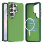 For Samsung Galaxy S26 Ultra Magnetic Case Fine Grid Texture Leather Coated TPU PC Phone Cover with Metal Lens Frame