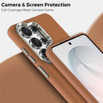 For Samsung Galaxy S26 Ultra Magnetic Case Fine Grid Texture Leather Coated TPU PC Phone Cover with Metal Lens Frame