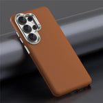 For Samsung Galaxy S26 Ultra Magnetic Case Fine Grid Texture Leather Coated TPU PC Phone Cover with Metal Lens Frame
