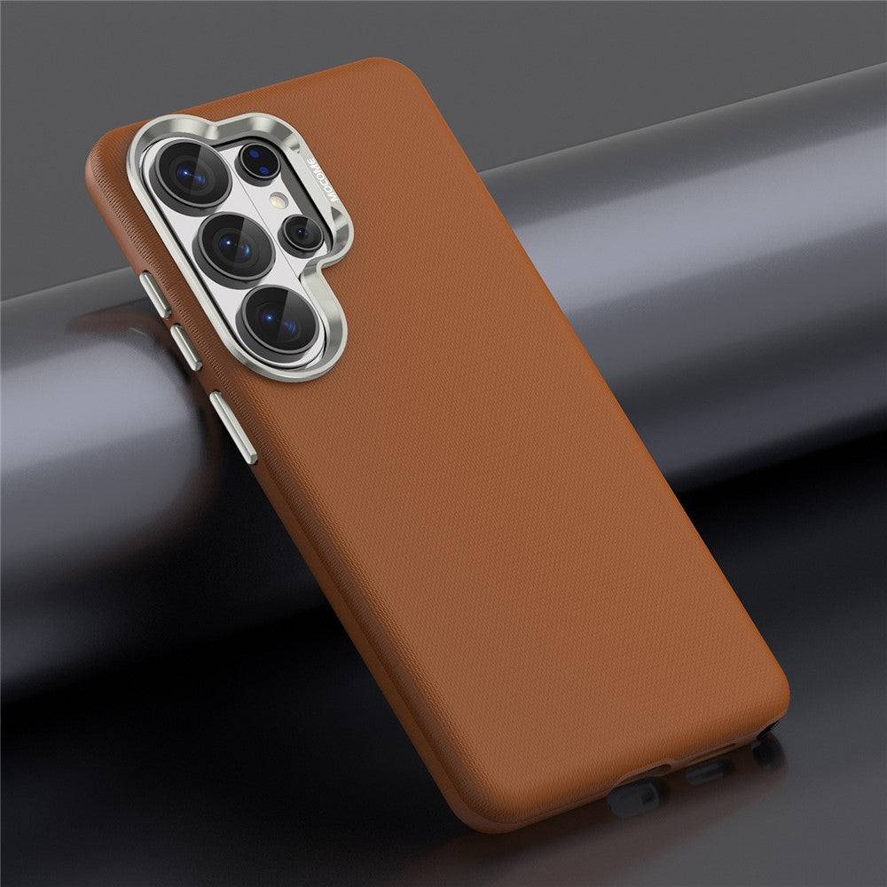 For Samsung Galaxy S26 Ultra Magnetic Case Fine Grid Texture Leather Coated TPU PC Phone Cover with Metal Lens Frame