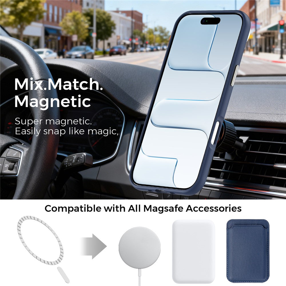 For iPhone Air Magnetic Case Fine Grid Texture Leather Back Phone Cover with Detachable Card Holder
