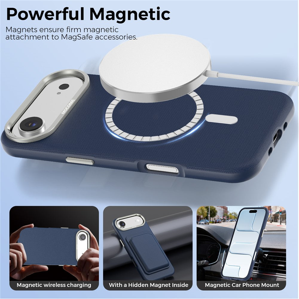 For iPhone Air Magnetic Case Fine Grid Texture Leather Back Phone Cover with Detachable Card Holder
