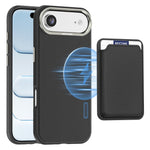 For iPhone Air Magnetic Case Fine Grid Texture Leather Back Phone Cover with Detachable Card Holder