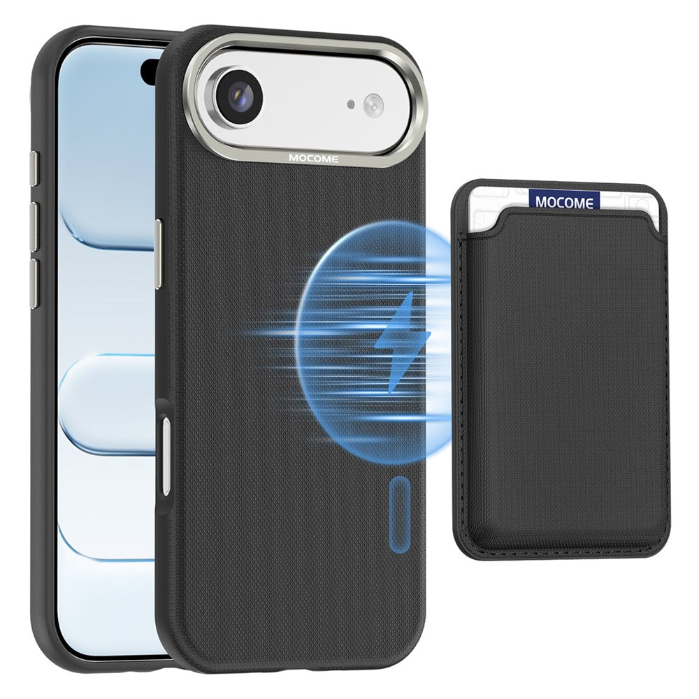 For iPhone Air Magnetic Case Fine Grid Texture Leather Back Phone Cover with Detachable Card Holder