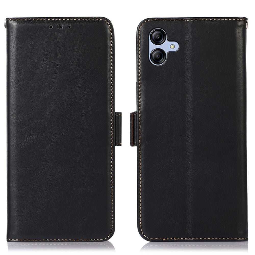 Samsung Galaxy A04e 4G / F04 4G / M04 4G Crazy Horse Textur RFID-blockerande mobilskal Äkta kohudskinn Stativ Magnetiskt Mobilmobilflip Plånboksfodral