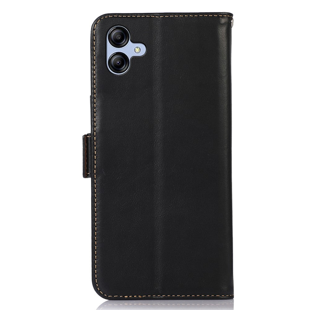 Samsung Galaxy A04e 4G / F04 4G / M04 4G Crazy Horse Textur RFID-blockerande mobilskal Äkta kohudskinn Stativ Magnetiskt Mobilmobilflip Plånboksfodral