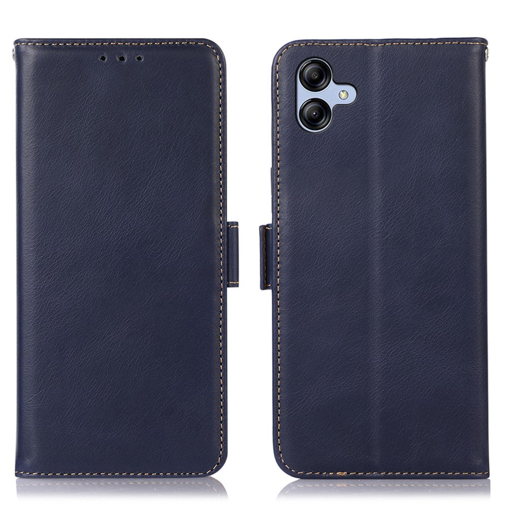 Samsung Galaxy A04e 4G / F04 4G / M04 4G Crazy Horse Textur RFID-blockerande mobilskal Äkta kohudskinn Stativ Magnetiskt Mobilmobilflip Plånboksfodral