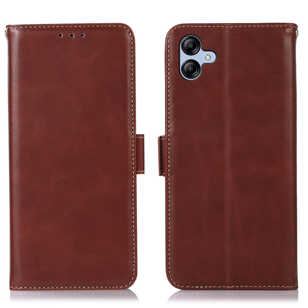 Samsung Galaxy A04e 4G / F04 4G / M04 4G Crazy Horse Textur RFID-blockerande mobilskal Äkta kohudskinn Stativ Magnetiskt Mobilmobilflip Plånboksfodral