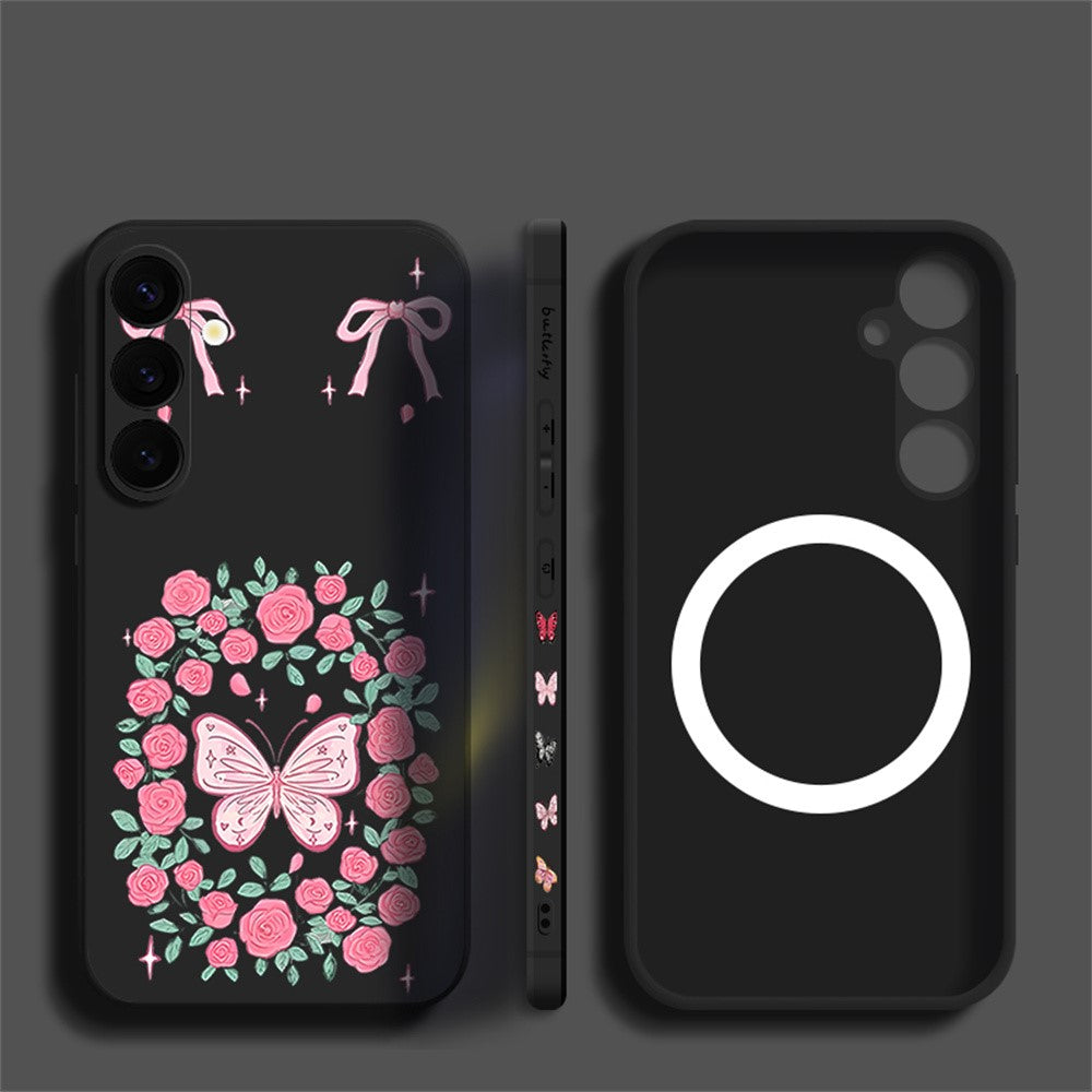 For Samsung Galaxy S26+ Magnetic Case UV Printing Butterfly Pattern Liquid Silicone Scratch Resistant Phone Cover
