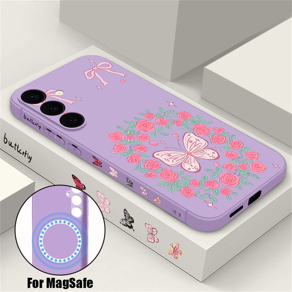 For Samsung Galaxy S26+ Magnetic Case UV Printing Butterfly Pattern Liquid Silicone Scratch Resistant Phone Cover