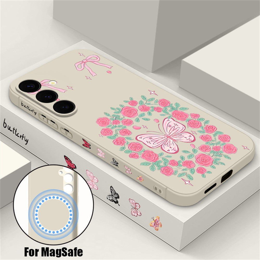 For Samsung Galaxy S26+ Magnetic Case UV Printing Butterfly Pattern Liquid Silicone Scratch Resistant Phone Cover